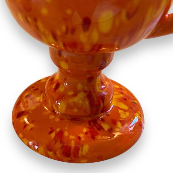 Vintage 70s Handmade Ceramic Psychedelic Orange Green Flecked Irish Coffee Mug - Picture 9 of 16